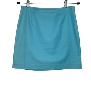 Elie Tahari Cotton Pleated Blue Mini Skirt Size 4 Stretch Satin Preppy Summer